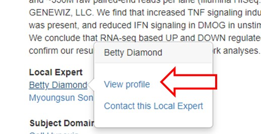 Screenshot of viewing local expert profile